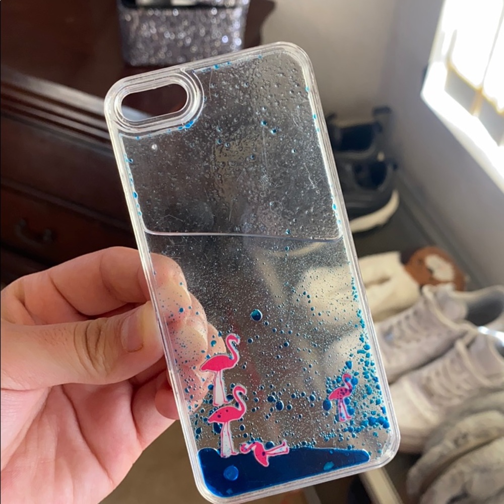 I phone SE clear with flamingo case